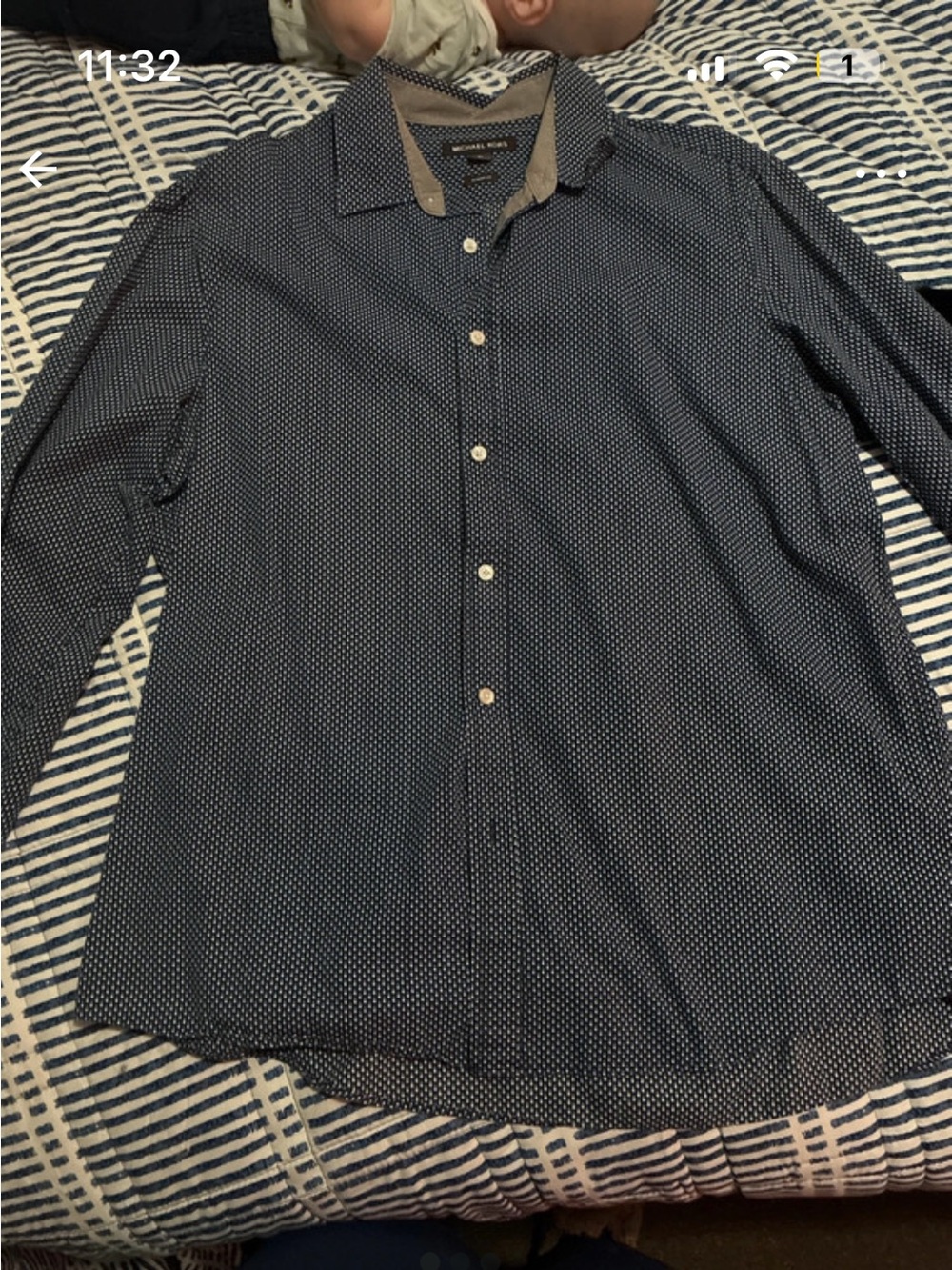Michael Kors Navy Shirt with White Microdot Pattern